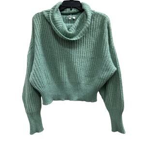 Elan Pastel Green cowl neck dolman bishop sleeve cropped chunky sweater SZ M